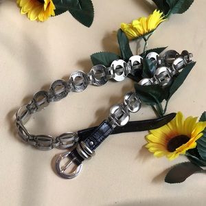 Nanni Black Leather Belt with Metal Mesh Woven Disks made in Italy